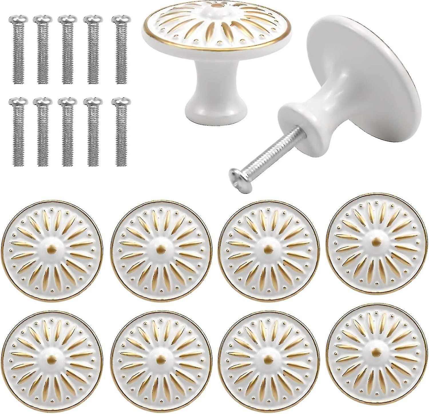 Vintage Brass Round Drawer Knobs, 10pcs - 35mm Furniture Handle