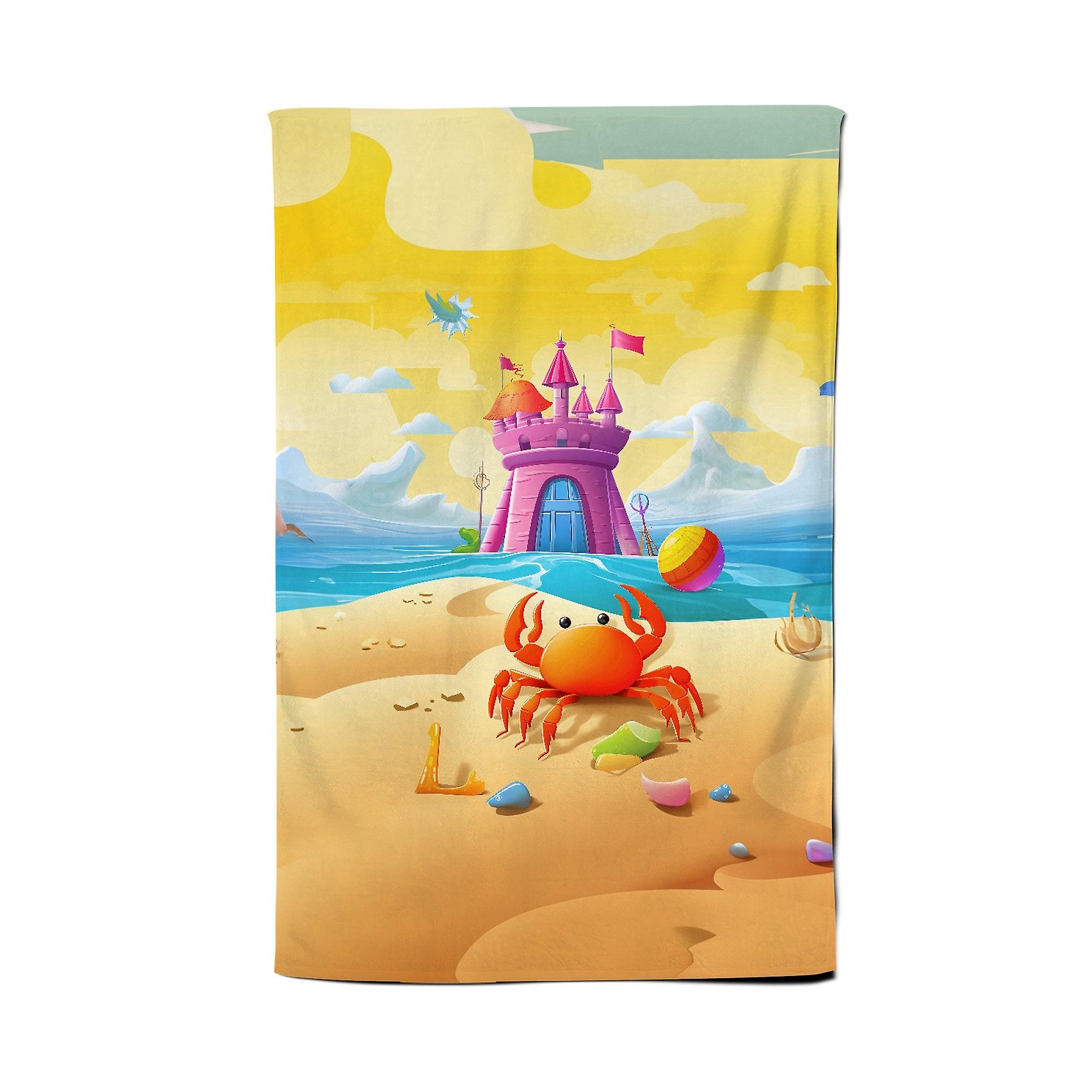 Orange Crab On A Beach Holiday Tea Towel