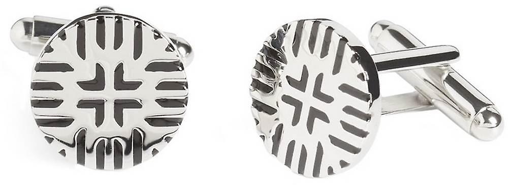 Simon Carter West End Hatched Button Cufflinks - Silver/Black