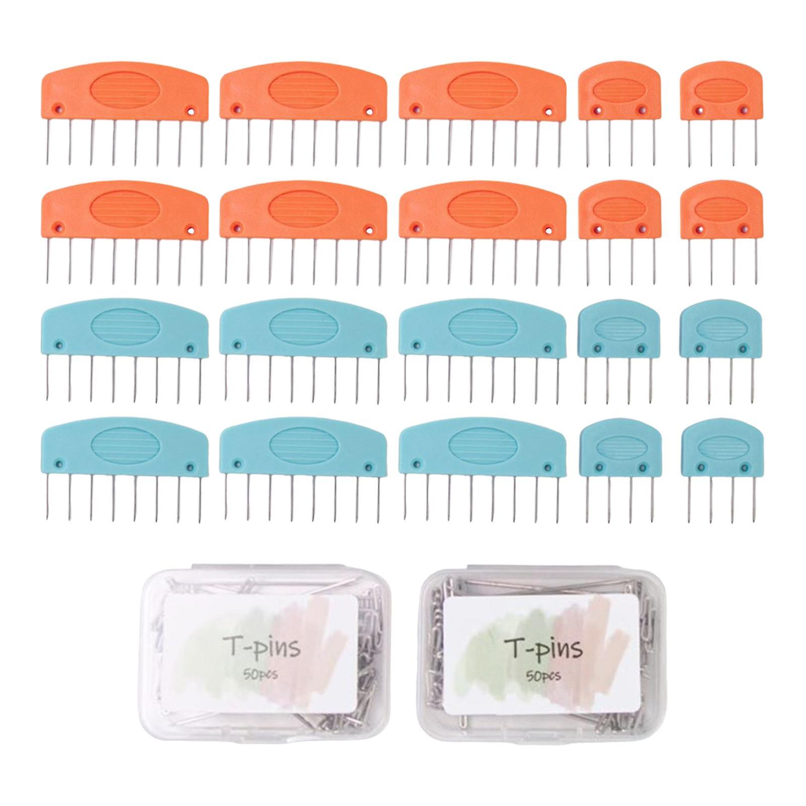 20x Blocking Combs Pins Accessory for Knitted Blocking Knitting Blocking Mat blue and orange