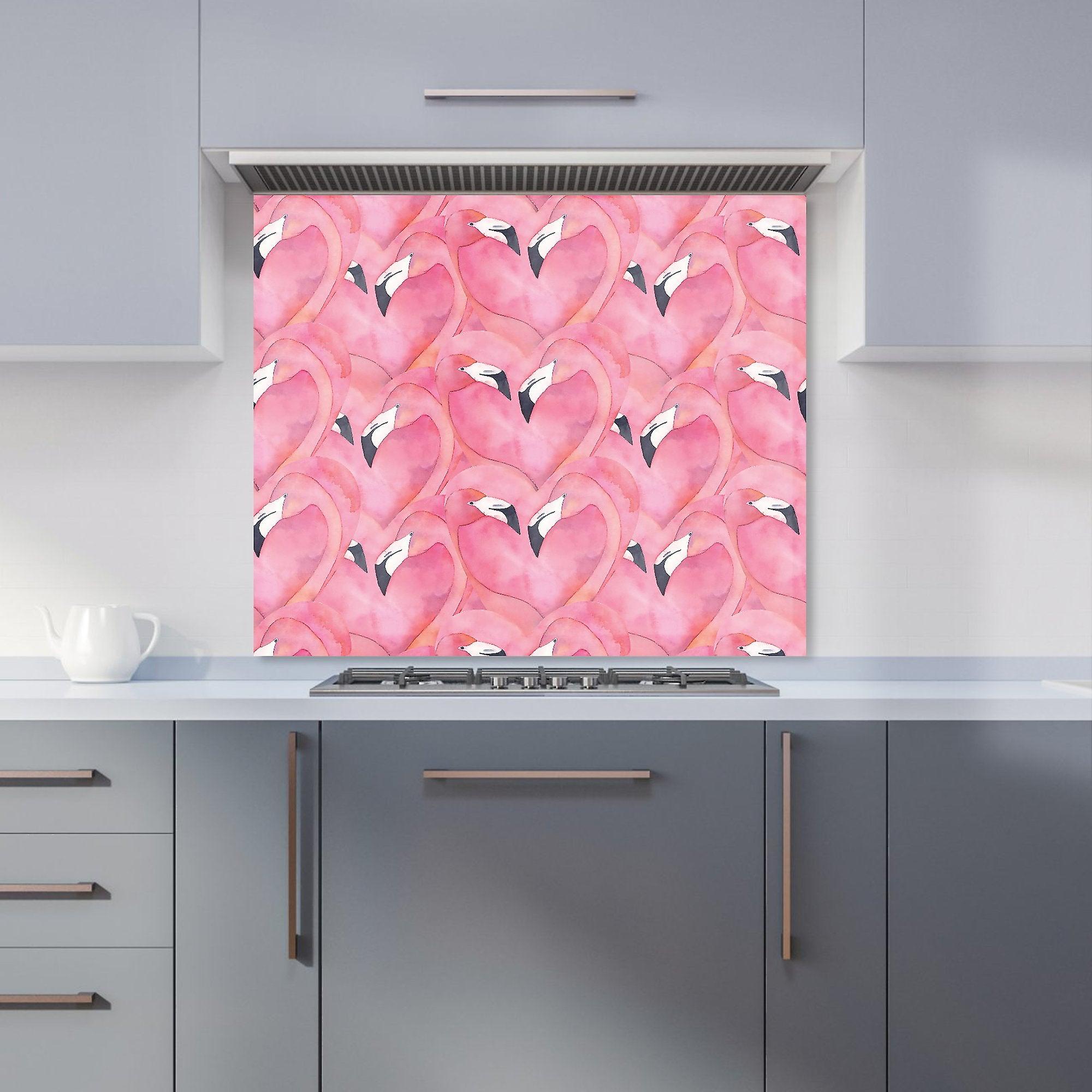 Watercolour Flamingo Hearts Kitchen Splashback