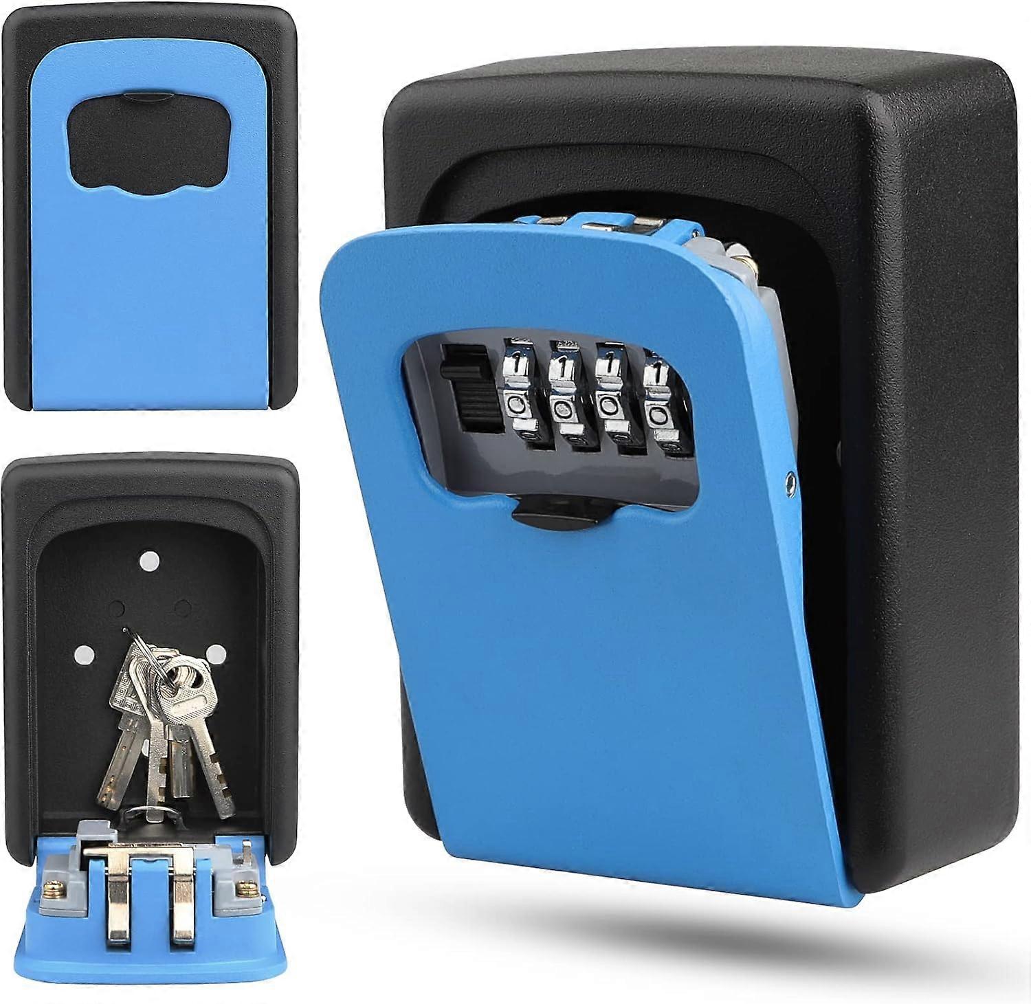 Wall-mounted key box with 4-digit code, waterproof key safe, combination key box for home, garage, school - Blue