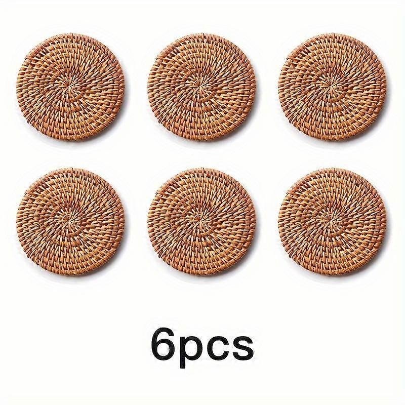 6個、丸型籐コースター、ティーカップ用竹耐熱マット、洗える滑り止めキッチンテーブルプレースマット、部屋の装飾