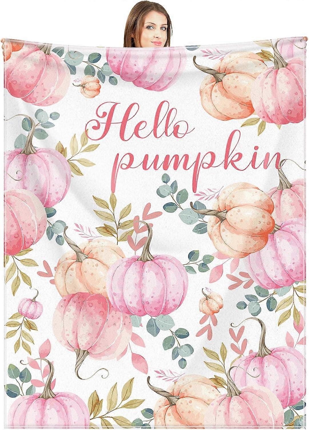 Fall Blanket Pink Pumpkins Throw Blanket Autumn Orange Pink Pumpkins Leaves Soft Warm Blanket 60 x 50 Inches Hello Pumpkin Thanksgiving Blanket for Fa
