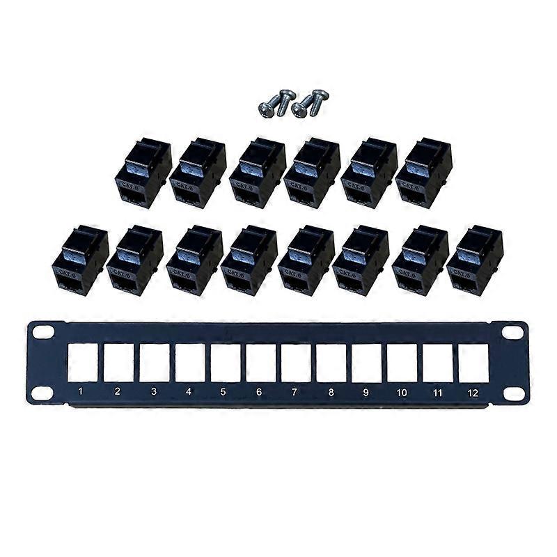 Patch Panel 12 Port CAT6 with Inline Keystone 10G Pass-Thru Coupler Patch Panel