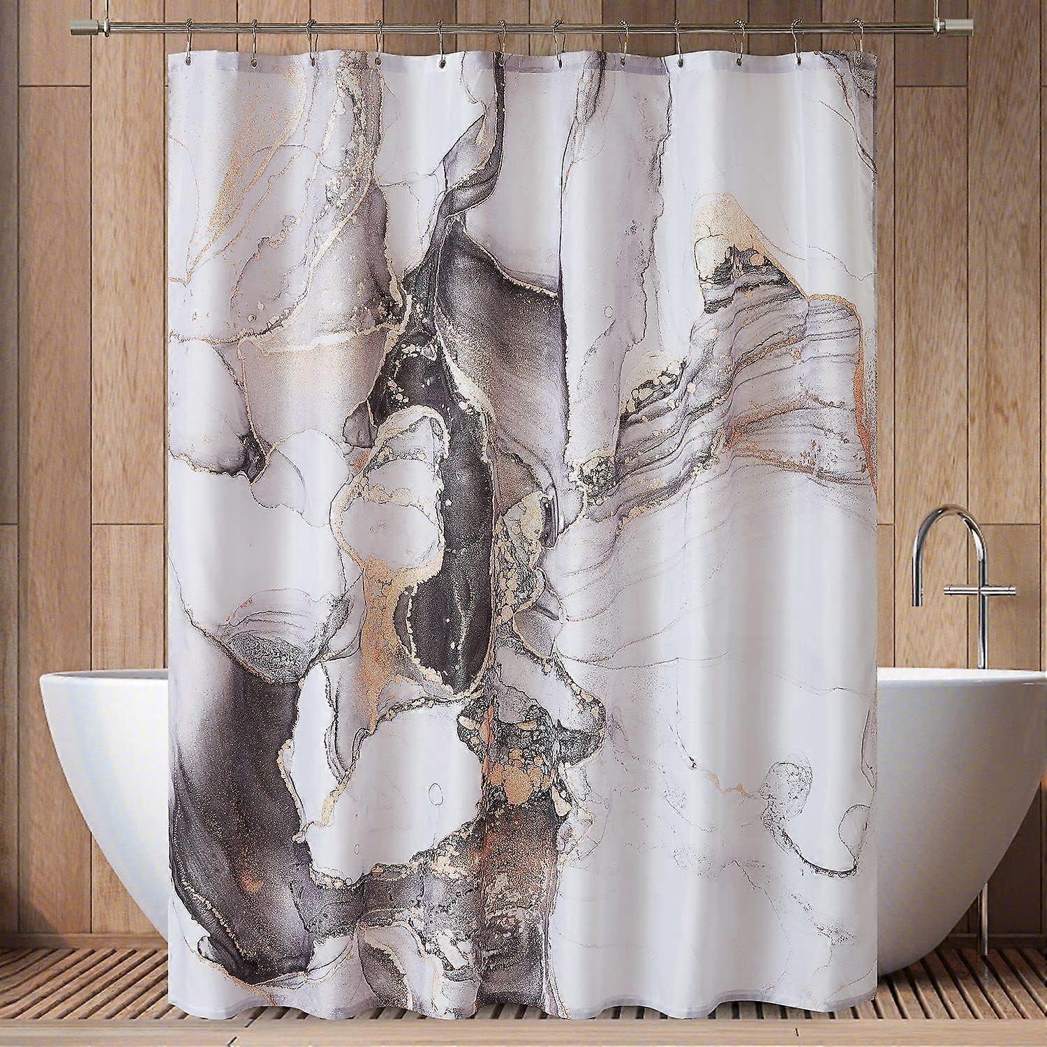 Grey Gold Marble Shower Curtain Set, Abstract Granite Pattern Shower Curtains for Bathroom Dcor, Luxury Modern Waterproof Bath Accessories with 12 Met