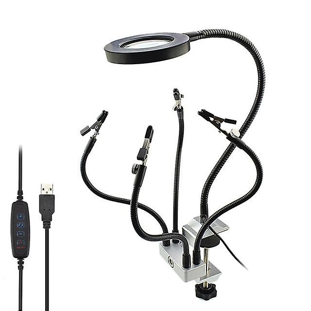 Led 3x Magnifier Bench Vise Table Clamp Soldering Helping Hand Soldering Station Usb 5pc Flexible Arms Third Hand Tool