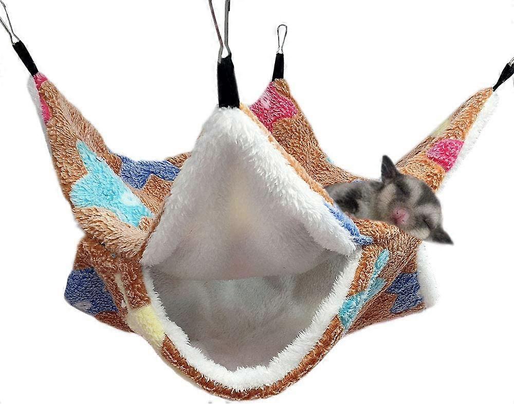 Double Layer Warm Hammock Small Pet Cage Starfish Print Hammock (Brown, 20X20cm)
