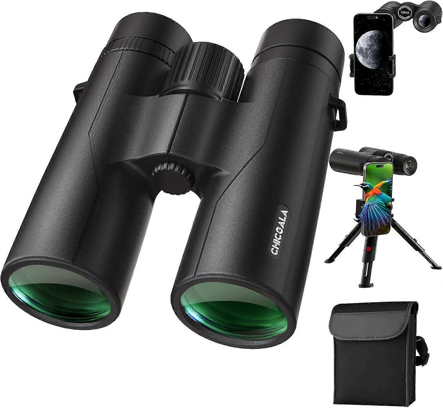 12x42 HD Binoculars for Adults High Powered with Phone Adapter and Tripod, Large View & Super Bright Binoculars - Lightweight Waterproof for Bird Watc