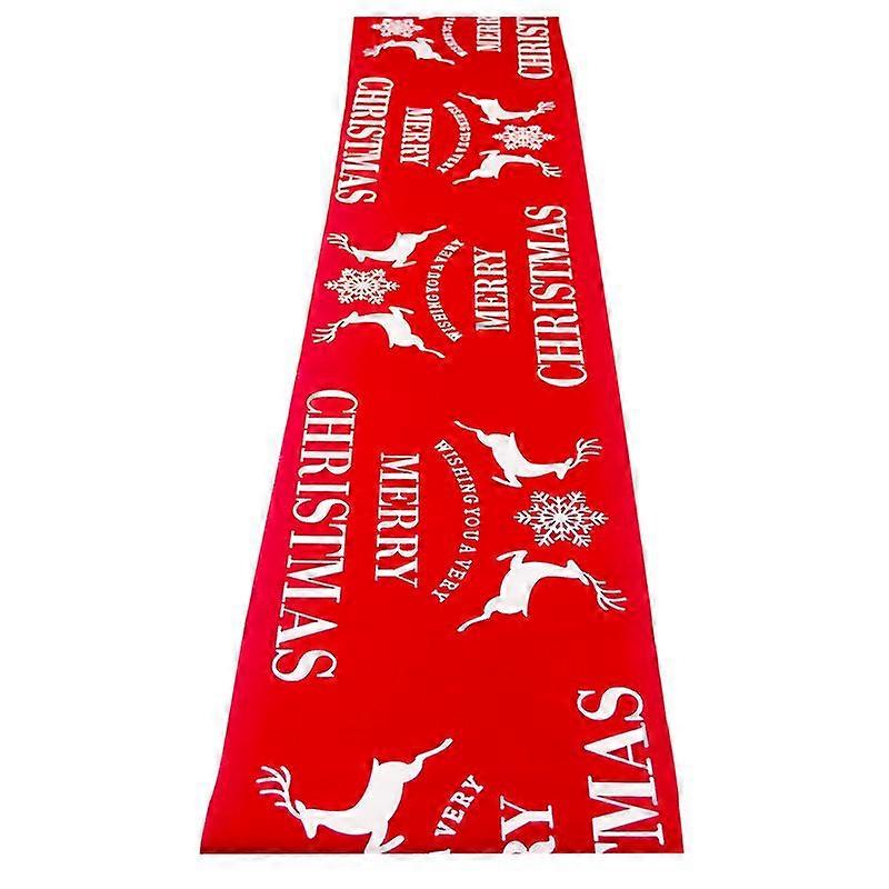 Christmas Table Runner Xmas Elk And Snowflake Printed Polyester Decorative Tablecloth Overlay Rectangular Party Supplies (Red)