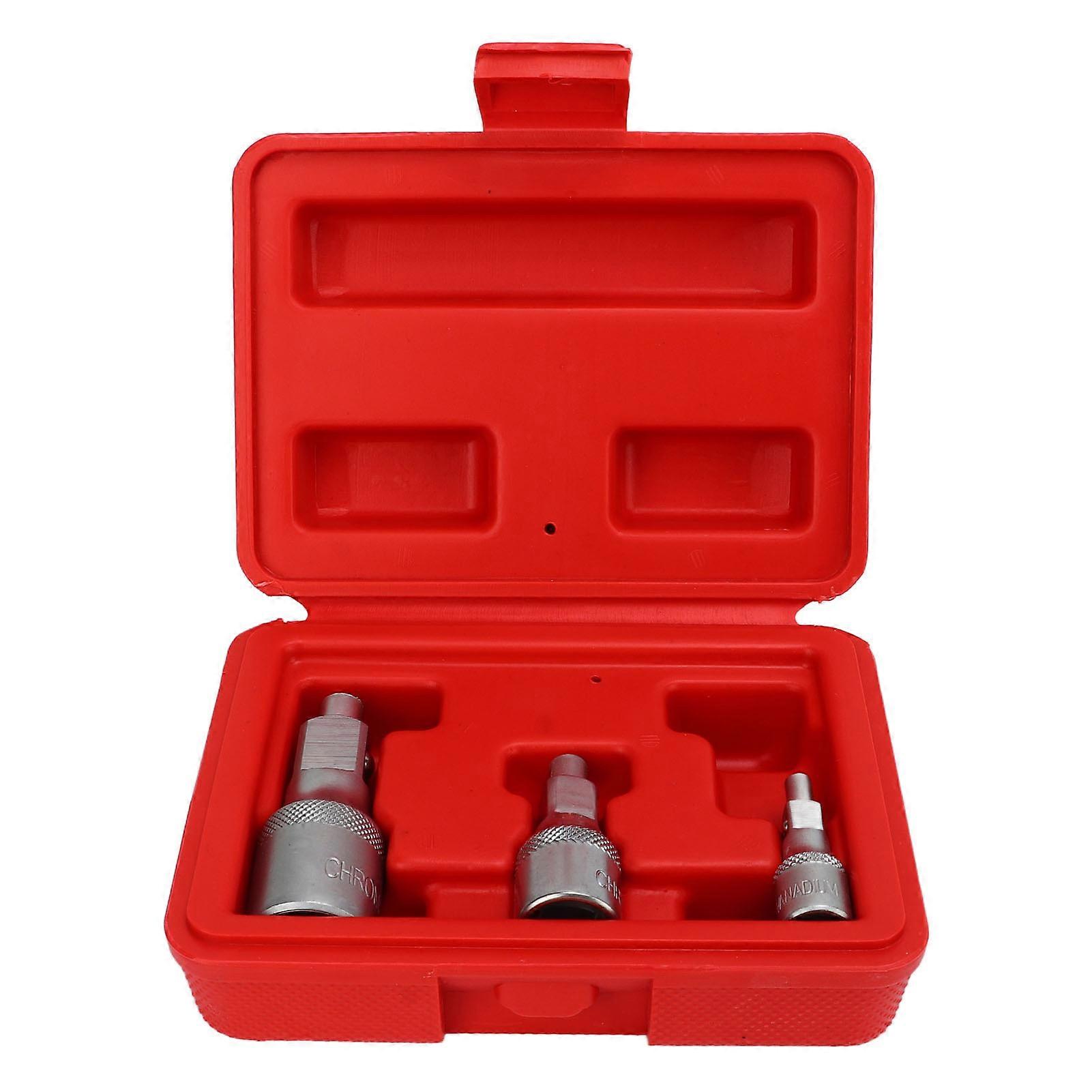 3Pcs 1/4in 3/8in 1/2in Square Drive Magnetic Bit Holder Socket Adapters Universal Auto Repair Tool with Storage Box