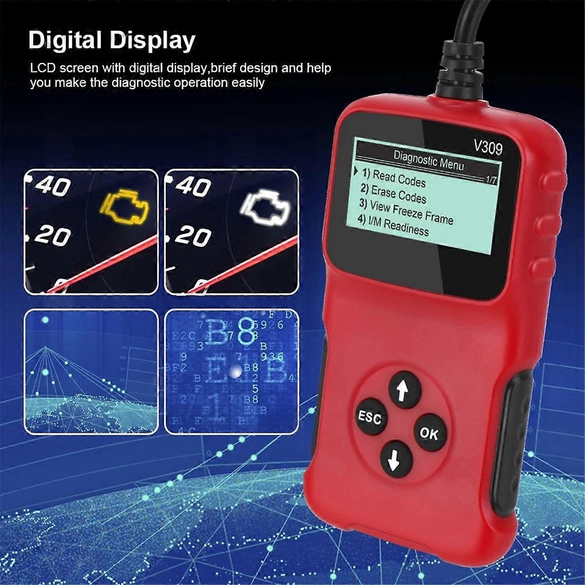 OBD2 OBDII V309 Scanner Automotive Wipe/Reset Trouble Code Reader Diagnostic Tool Works on Most 199