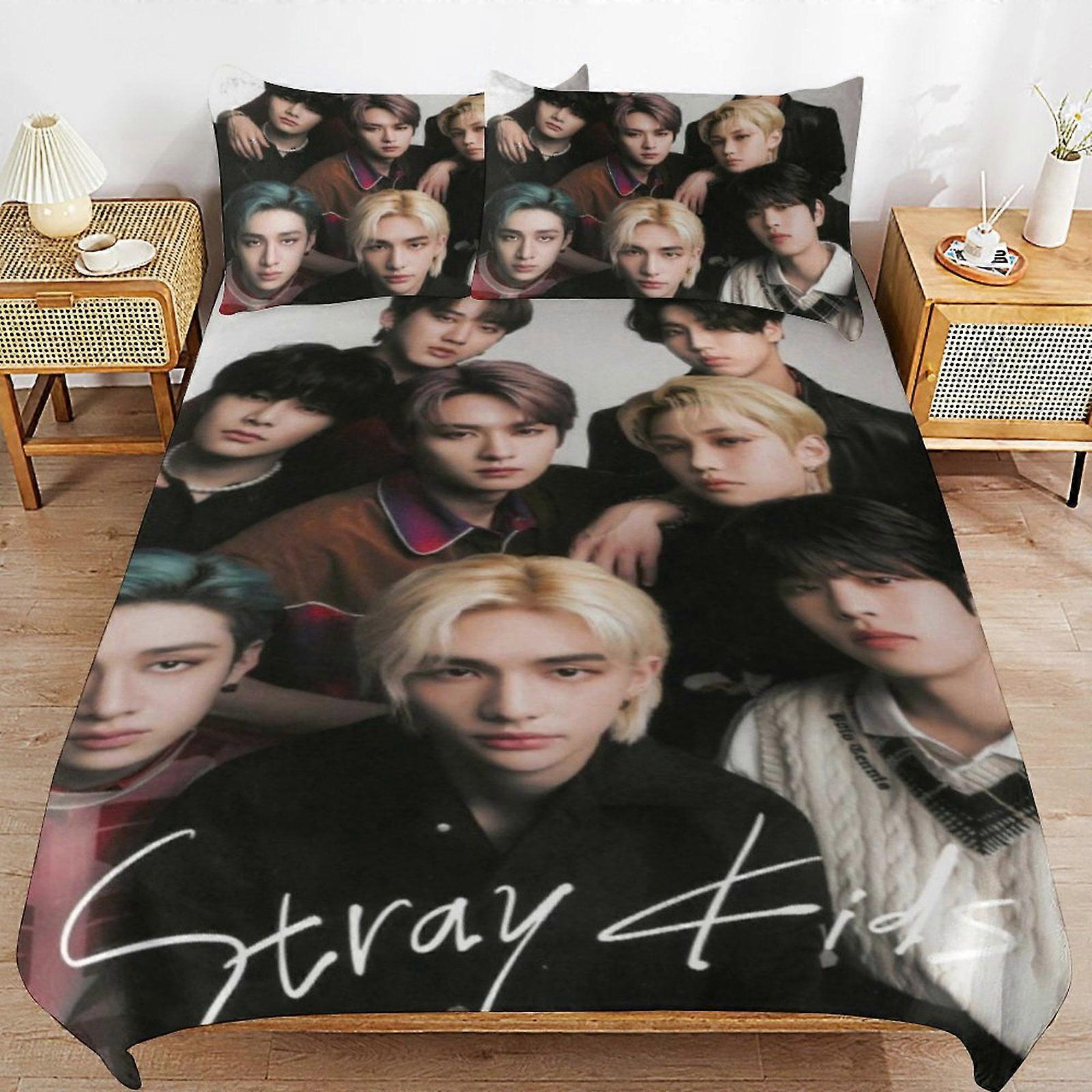 Stray Kids vuodevaatteet pussilakana Mukavat ja kevyet sarjakuvavuodevaatteet 3-osainen sänkysetti twin(1 pussilakana ja 2 tyynyliinaa) HN357