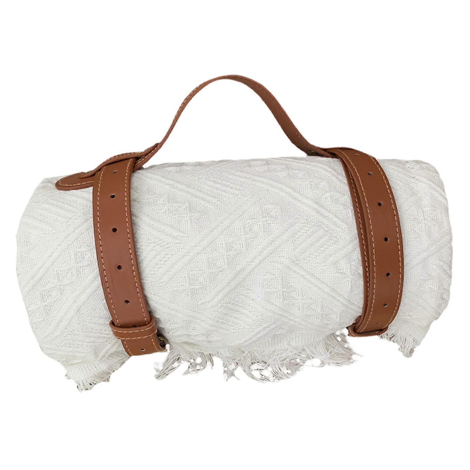 180CMx180CM Bohemian Knitting Picnic Blanket with Tassels Portable Large Waterproof Beach Mat Foldable Rectangle Camping Moisture-proof Mat with Carry