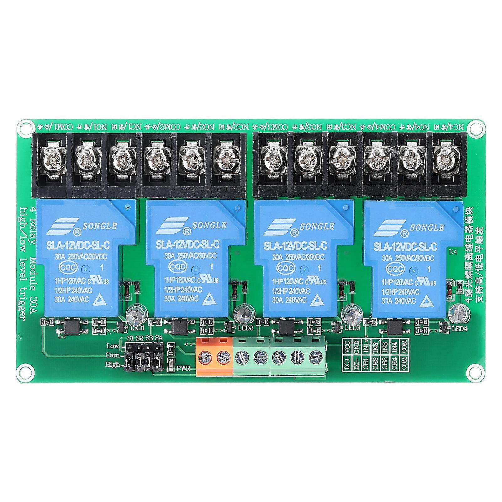 4 Channel Relay Module 30A Load Current with Optocoupler Isolation Supports High and Low Triger 5V 12Volt 24Volt Optional