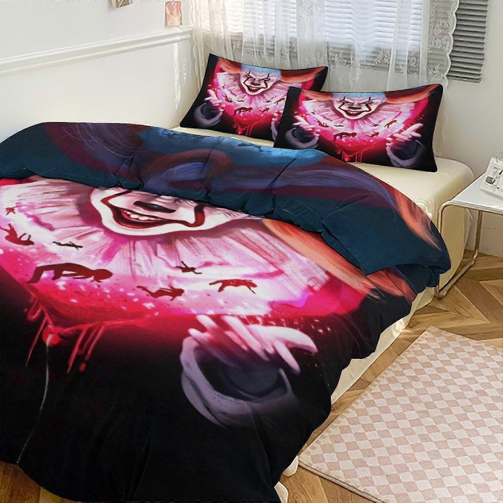 Lakan g582 Pennywise Print Sängkläder Set Mönster Påslakan Cove Set 3 stycken 1 påslakan och 2 örngott för kvinnor män tonåringar tq582 lakan