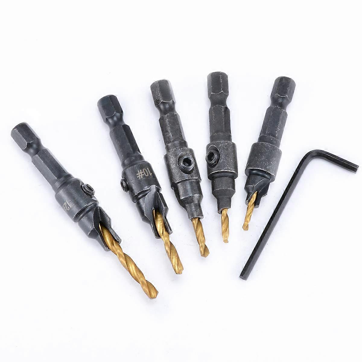 Titanium Coated Metal Countersink HSS Power Drill Bit Twist Drill Bit Set with 1/4 Shank Hole Chamfering Woodworking Kit (5/#6/#8/#10/#12),2024 Ping
