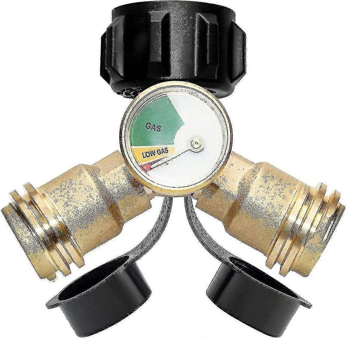 Propane Splitter, Propane Tank Y Splitter Adapter With Gauge, 2 Way Lp Gas Adapter Tee Connector