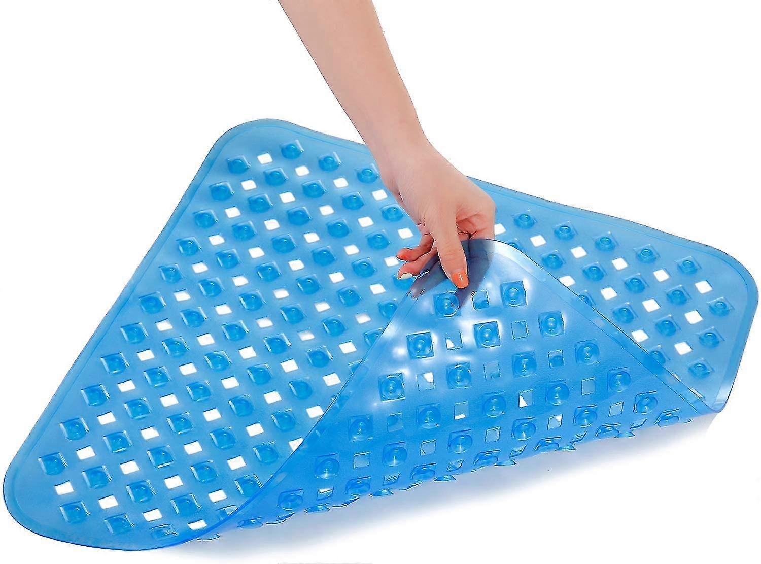 Square Shower Mats 53 X 53cm Non-slip Bath Mat With Suction Cup Bath Safety Mat Rubber Shower Mat With Drain Holes, Machine Washable - Transparent Blu