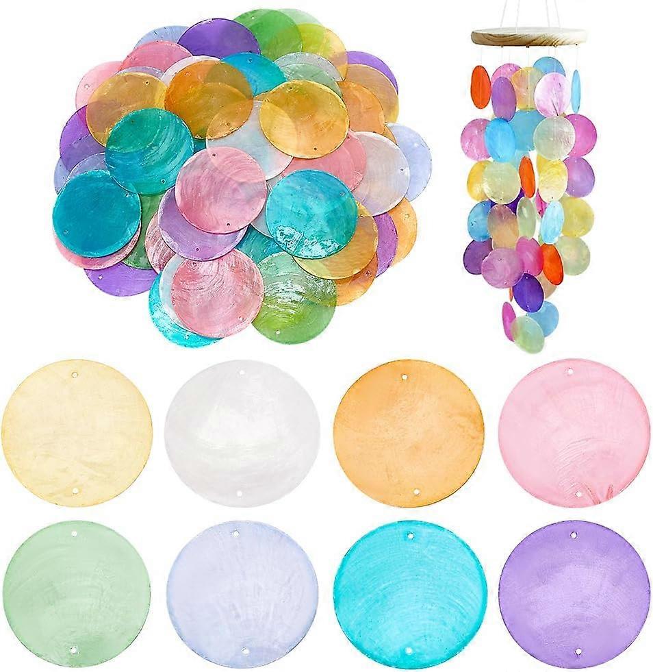 2 Inch Round Shells Pieces 80pcs 8 Colors Round Slice Capiz Shell Discs Sea Shells Coin Bead Connector with 1.5mm Double Hole for Wind Chimes Curtain 