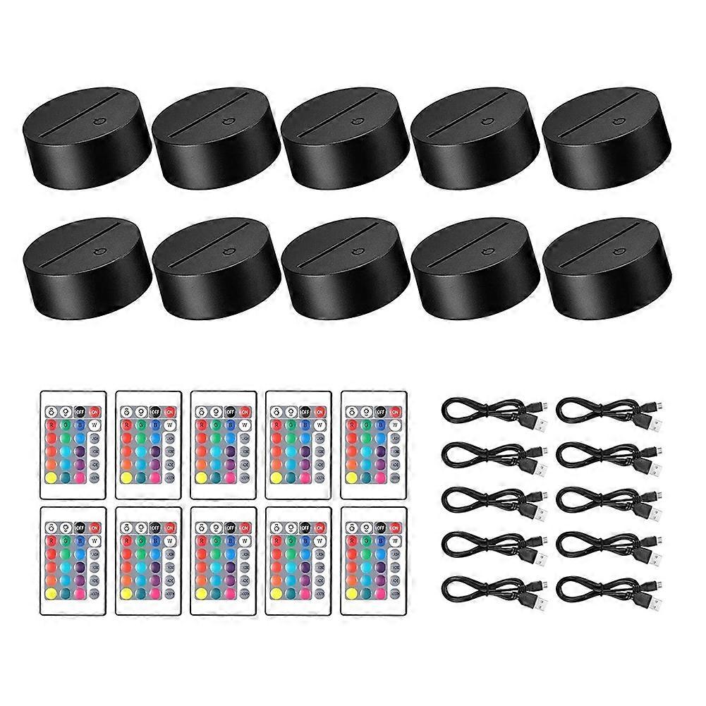 10 Pack 3D Night LED Light Lamp Base + Remote Control + USB Cable, 16 Colors Light Show Display Sta