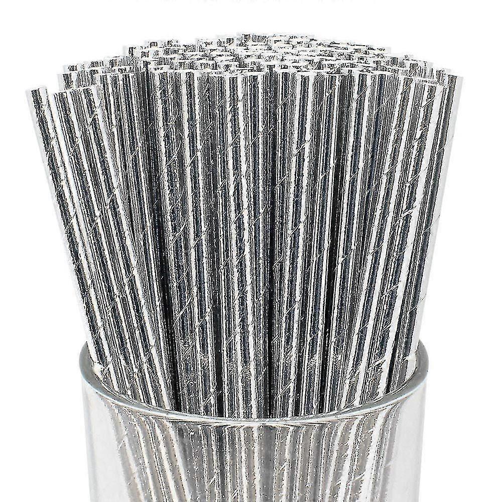 Disposable Drinking Paper Straws (200pcs, Metallic Silver)