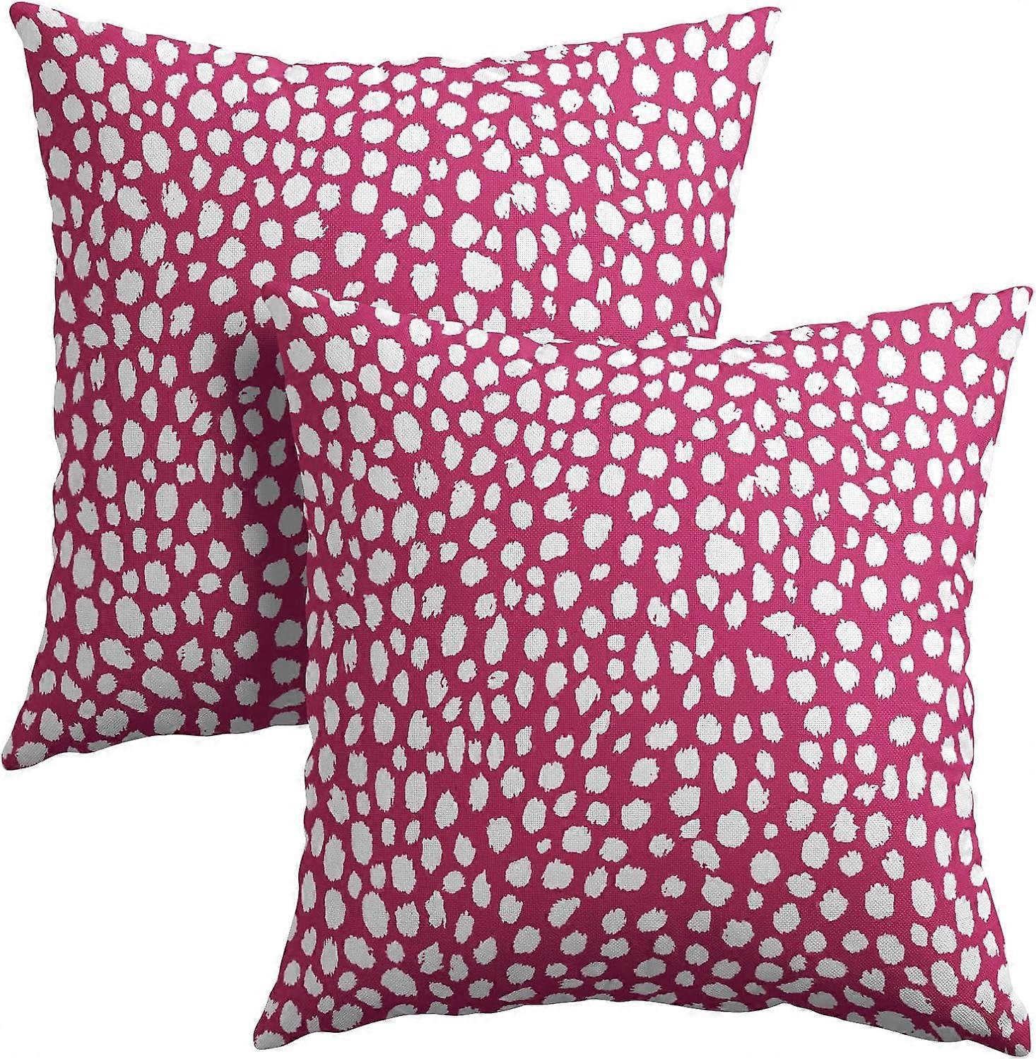 ホットピンククリームドット枕カバー18x18インチ自由奔放に生きるデザインポルカドットスロー枕カバー2つのモダンなトレンディなプリント枕カバーコットンリネンクッションのセット
