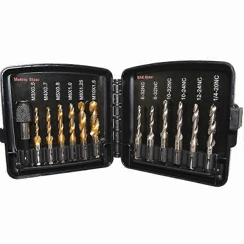 13 Pieces Drill Tap Bits Set High-speed Steel Combination Drill Tap Bit Set