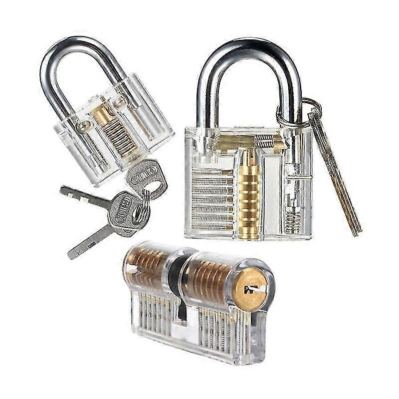3-Pack Practice Lock Pick Set Transparent Crystal Keyed Padlock Training Locks For Locksmith Include 3 Common Types