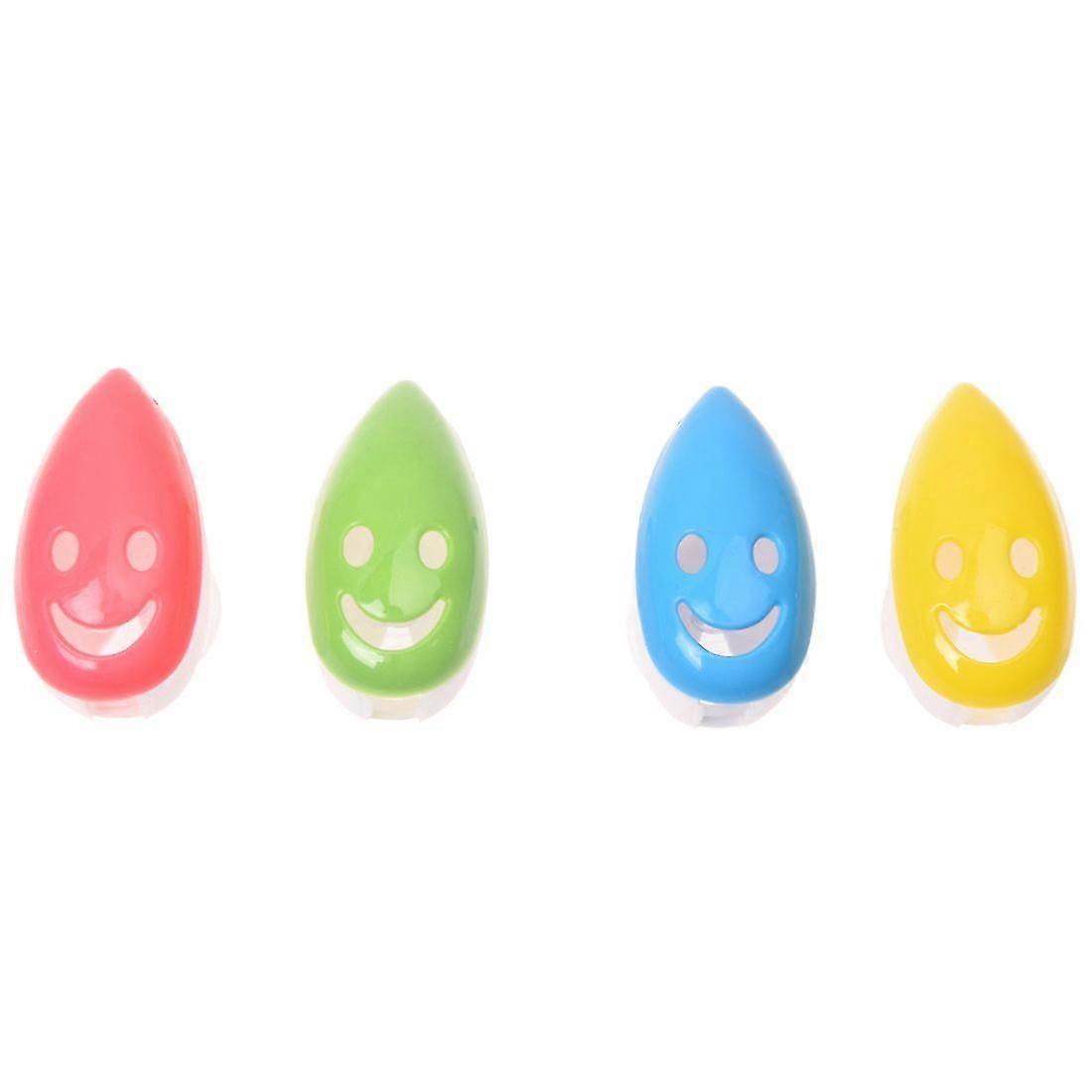4 Pcs Smiley Toothbrush Cover Holder with Suction Cup Tub