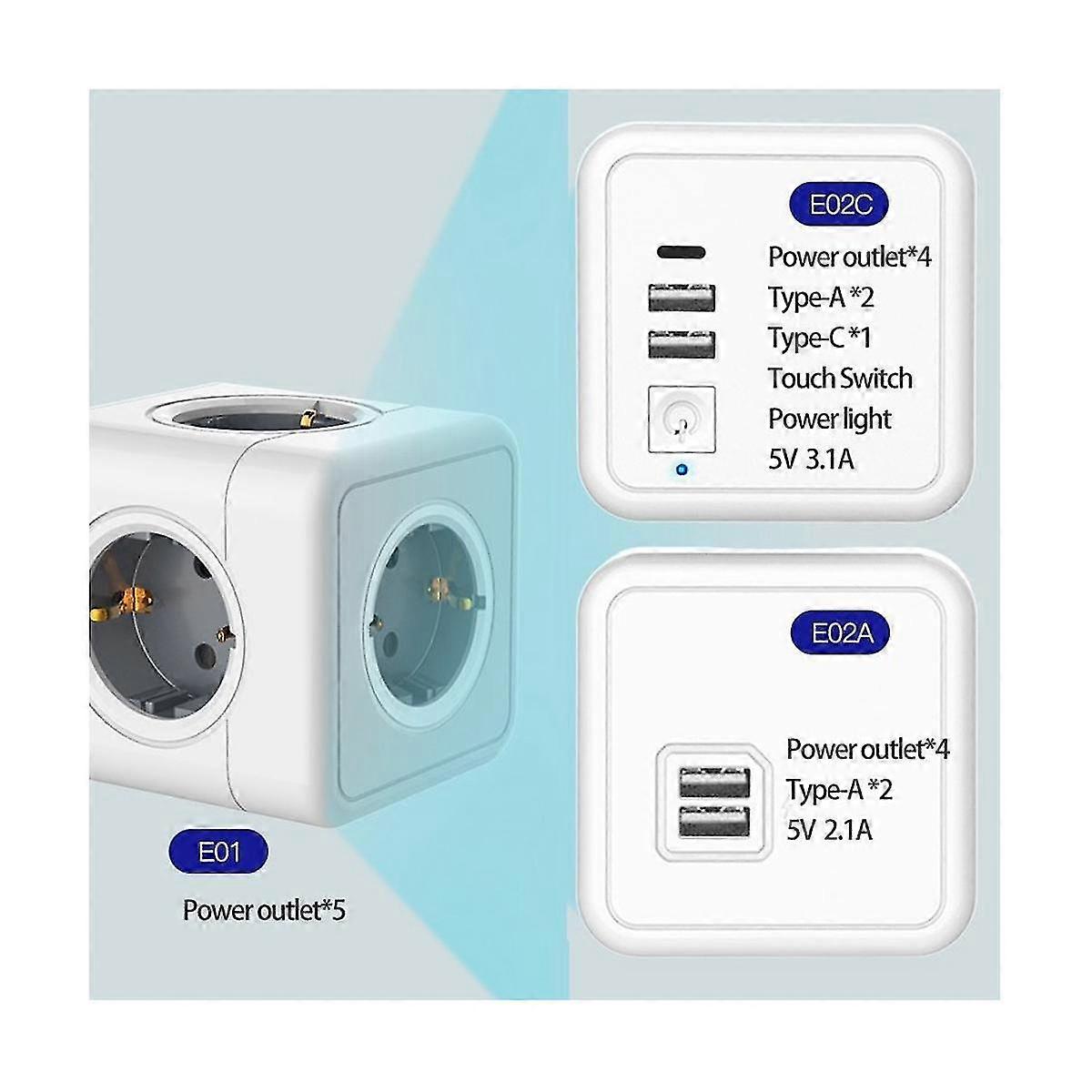 European Strip Plug Adaptor Surge Protect Power Square Extension Wall Socket, E02c-eu Plug