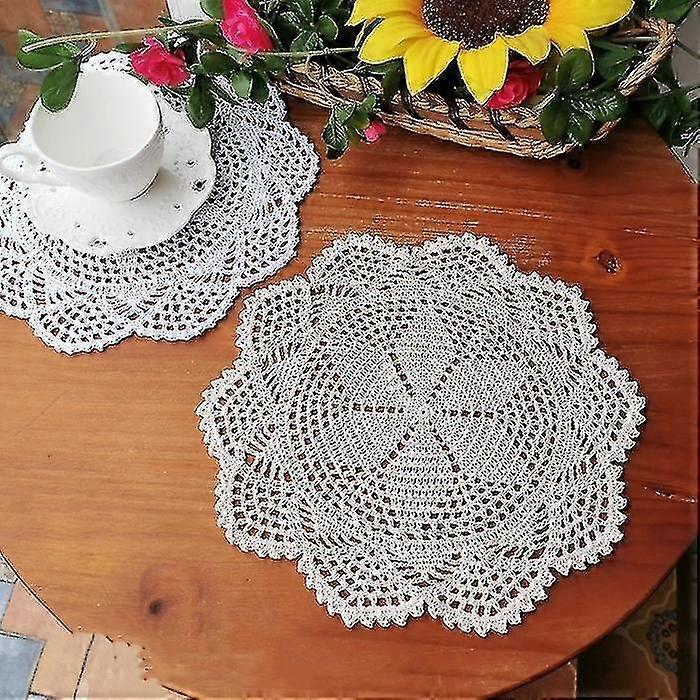 Crochet Cotton Lace Table Placemats Doilies Value Pack, 2pc, (white+beige)