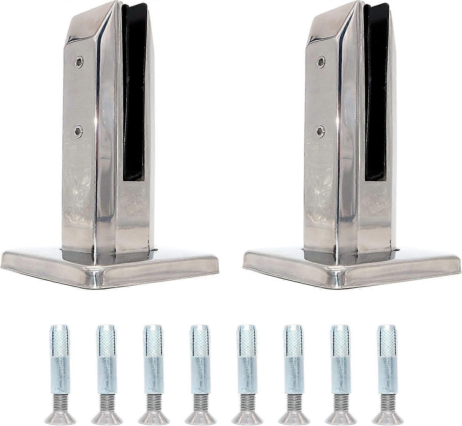 Set of 2 Glass Clamps Stainless Steel Square Ground Mount