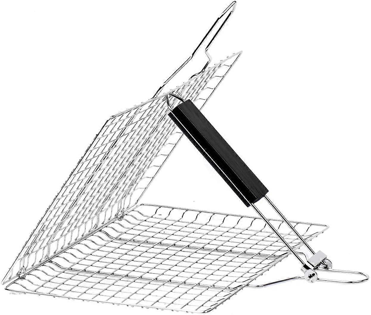 منظم تحميص من الفولاذ المقاوم للصدأ بمقبض خشبي لتحميص الأسماك