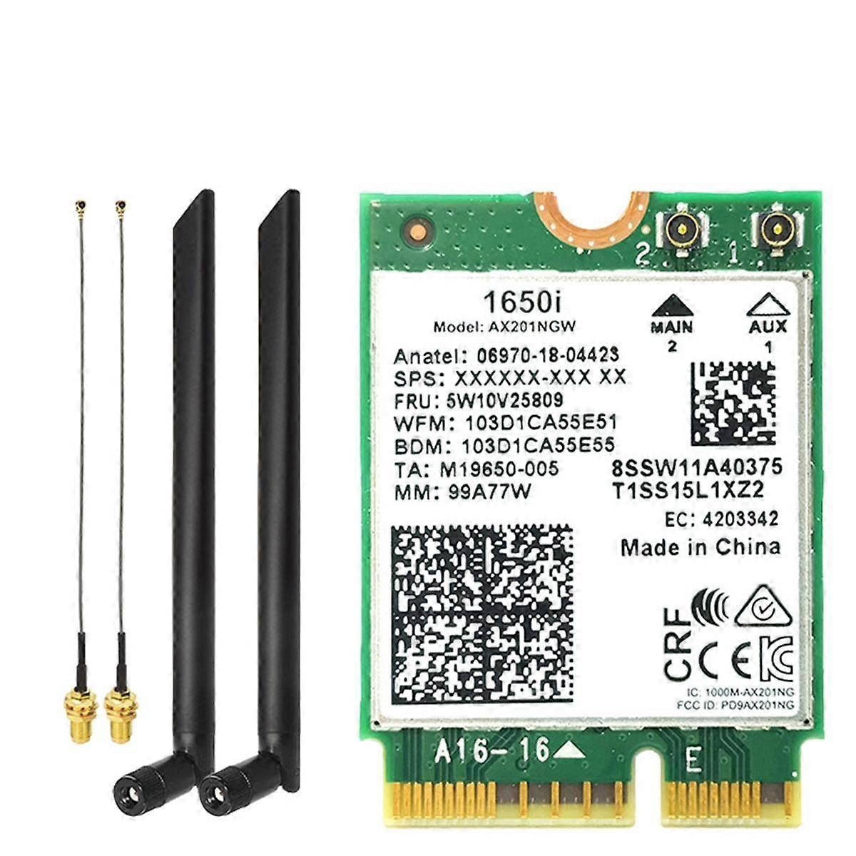 1650i AX201NGW WiFi Card + 2x8DB Antenă 3000Mbps WIFI6 2.4G / 5G Cnvio2 Bluetooth 5.1 WiFi Adapter pentru Win10 / Win11