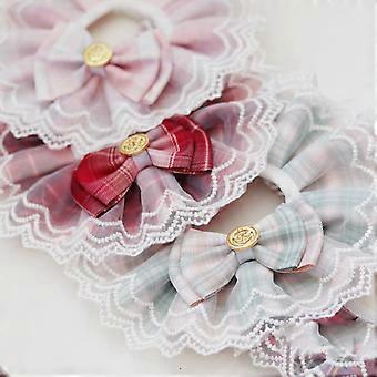 Pet Neckerchief Cute Plaid Lace Bibs Collar Accessories for Dogs and Cats in Orange Pink M