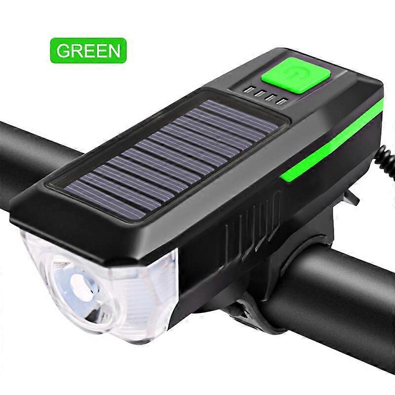Solar Power Bike Lamp USB Rechargeable Front Bicycle Flashlight 3 Modes MTB Cycling Headlight with Bell Function