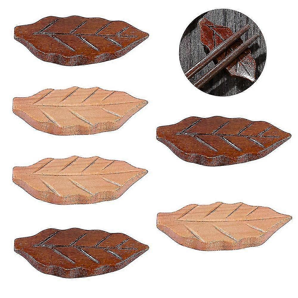 Handcrafted Wooden Chopstick Rest Spoon Fork Knife Holder Leaf Designed, Set Of 6