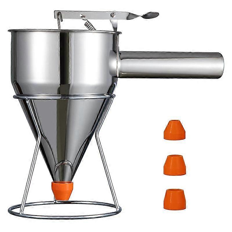 Distributeur de pâte à crêpes, distributeur de gâteau en entonnoir multi-acier inoxydable avec support idéal pour les crêpes, cuit au four