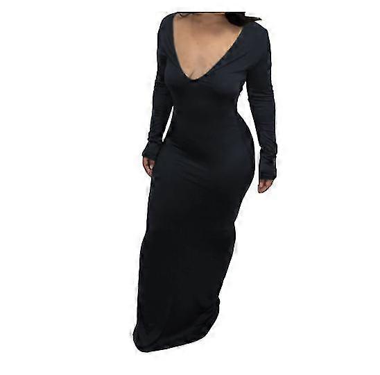 Yeni Kadın Lüks Elbise Seksi Büyük V Yaka Uzun Etek Düz Renk Uzun Kollu Tulum Sonbahar Ve Kış Etek Partisi Ziyafet Giyim Bayanlar İçin
