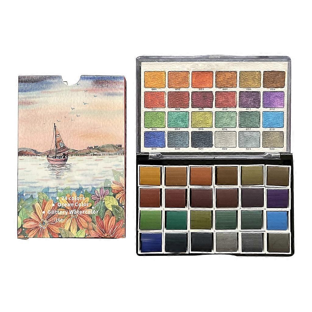 24 Color Glitter Watercolor Paints Set Pearlescent Color for Painting DIY Craft