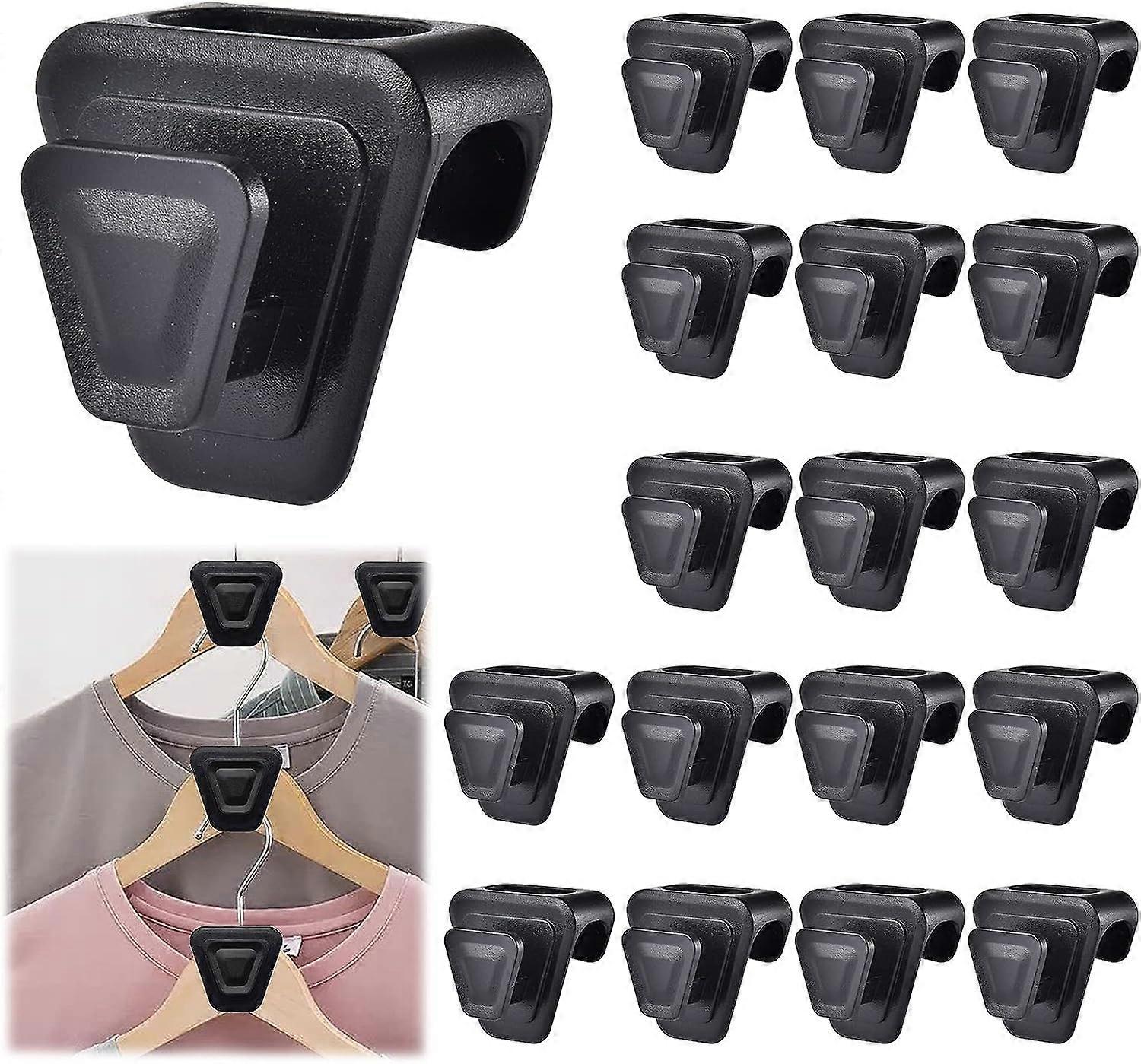 18 Pack Clothes Storage Hooks, Space Saving Hanging Hooks, Hanger Extension Clips, Triple Hanger Connectors for Closet Organization (Black Trapezoid)
