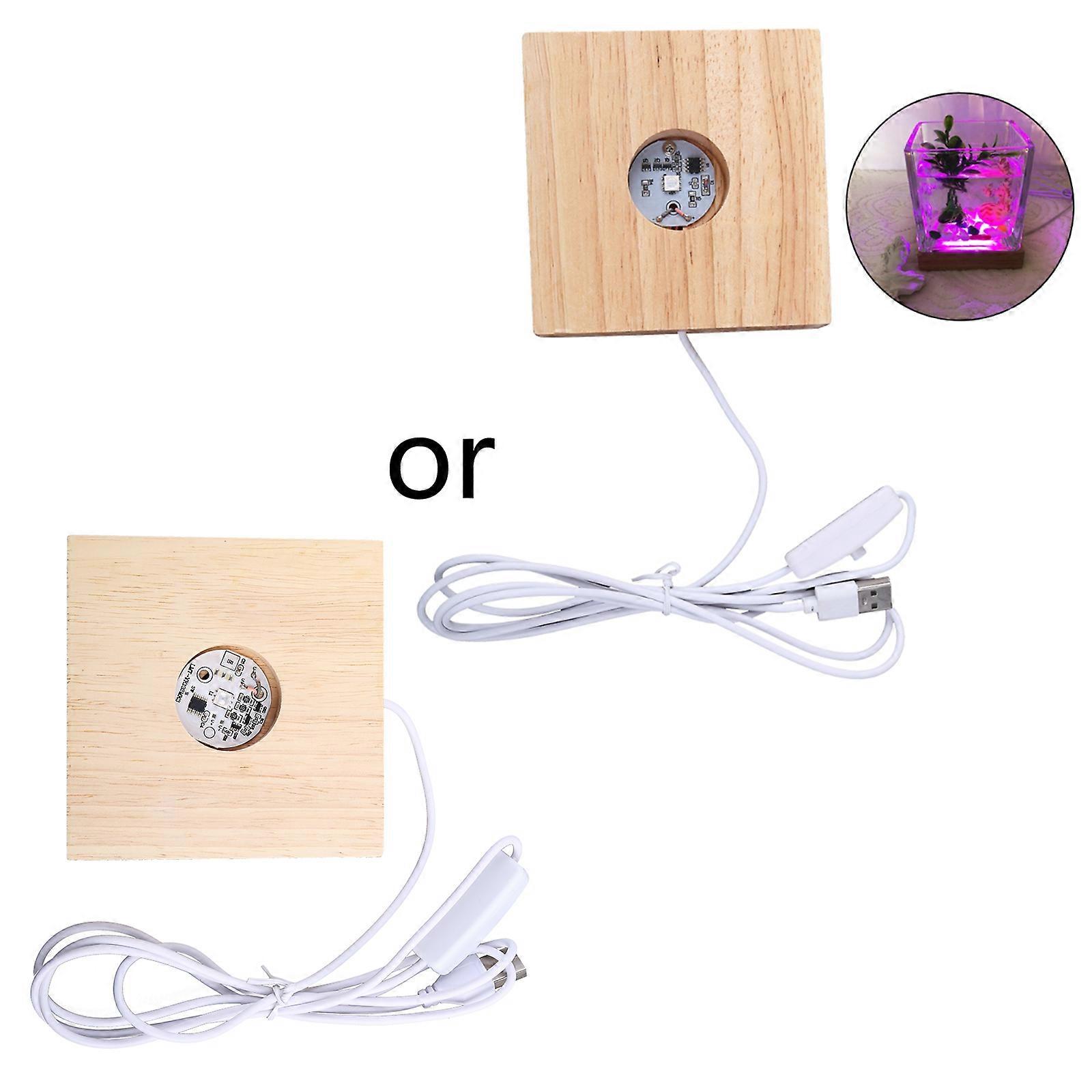 Crystal Glass Base Resin Art Ornaments Display Stand Square Wood Light Base