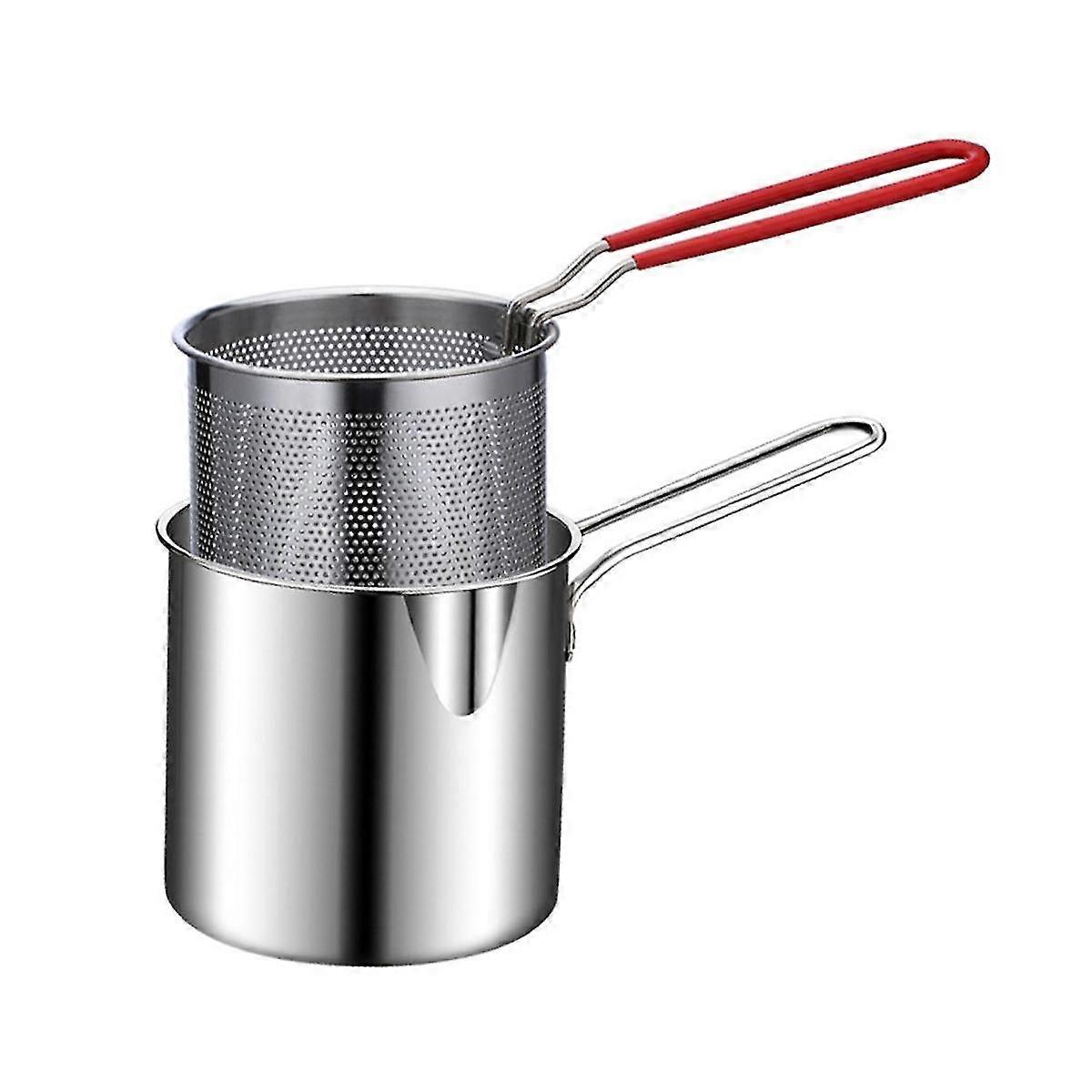 不锈钢油炸锅天妇罗炸薯条炸锅带过滤器鸡肉煎锅厨房