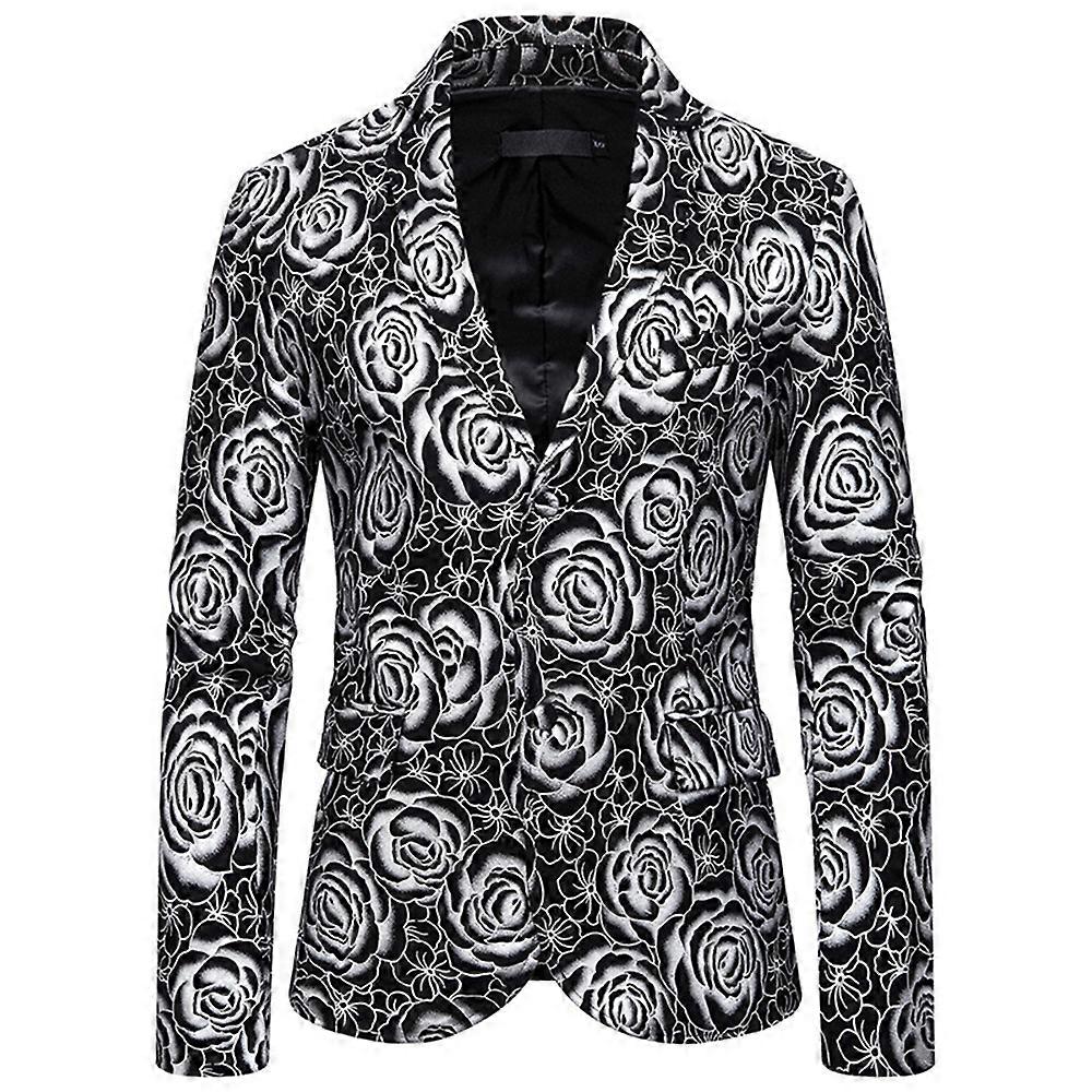Mens Floral Tuxedo Jackets One Button Stylish Dinner Wedding Party Blazers