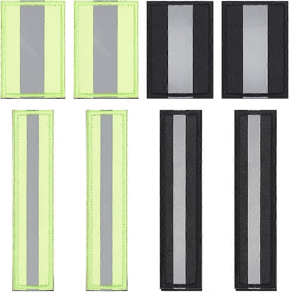 8pcs Reflective Safety Patches 4 Styles Reflective Hook and Loop Patches Kit Nylon Patch for Dark Firefighter Rescue Police Jacket Backpacks Harness N