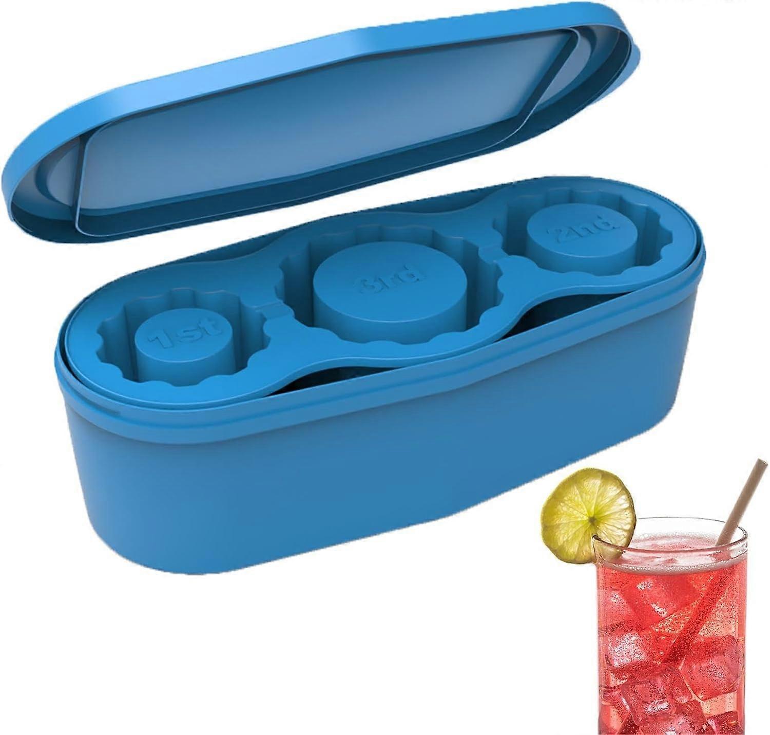 Ice Cube Tray,Portable Large Cylinder Ice Cube Trays - Whiskey Ice Ball Mold, Ice Cube Mold with Lid for Chilling Whiskey, Drinks,Blue