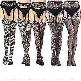 5 Pack Fishnet Ciorapi Hight Talie colanti coapsa high chilot negru Fishnets Net Ciorapi Chilot