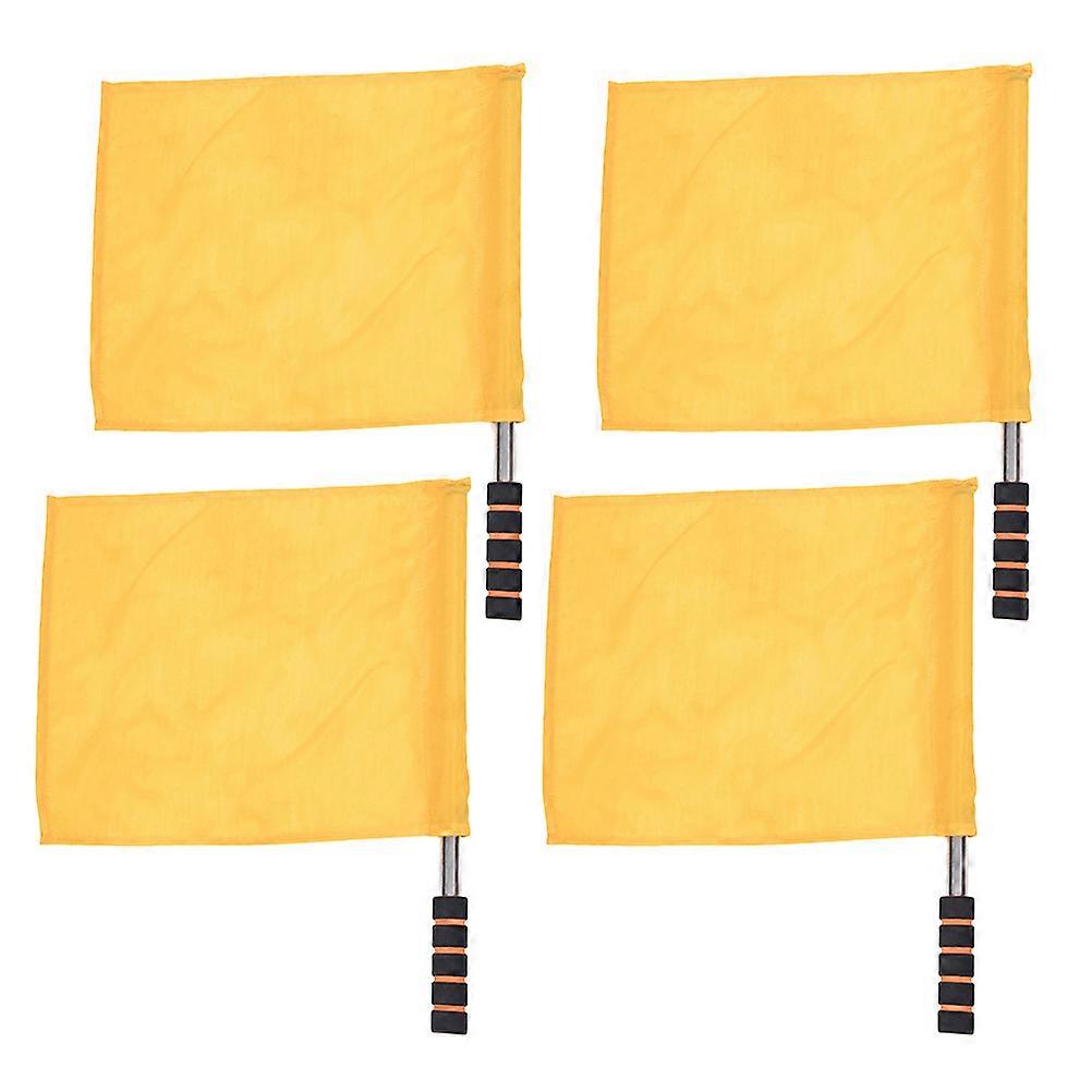 4pcs Track and Field Events Referee Flag Match Stainless Steel Pole Command Flag Hand Signal Flags (Yellow)