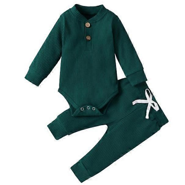 Baby Cotton Long Sleeve Romper Long Pants Solid Color Outfits